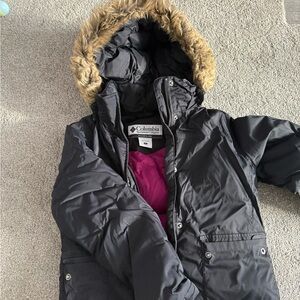 Columbia Black Hooded Parka with Faux Fur Trim